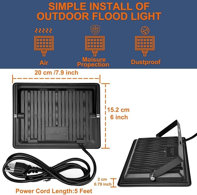 XXBSAZ 100W LED Flood Lights Outdoor, Plug-in & Hardwired Security Lights - Image 9