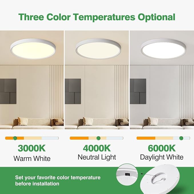 4PK 15.8 Inch LED Flush Mount Ceiling Light, 3000K/4000K/6000K CCT Selectable - Image 2