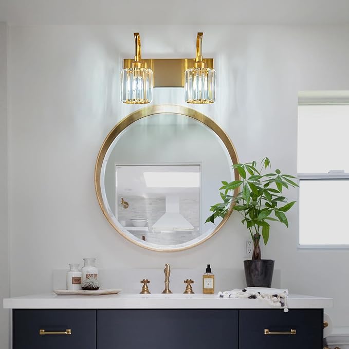 FDPBY Bathroom Crystal Vanity Lights 2-Light Gold Wall Lamp Modern Crystal - Image 3
