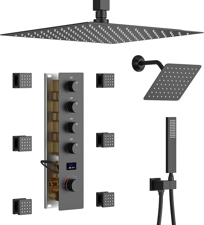 KATAIS Matte Black Shower System Digital Tempreature Display Thermostatic by KATAIS