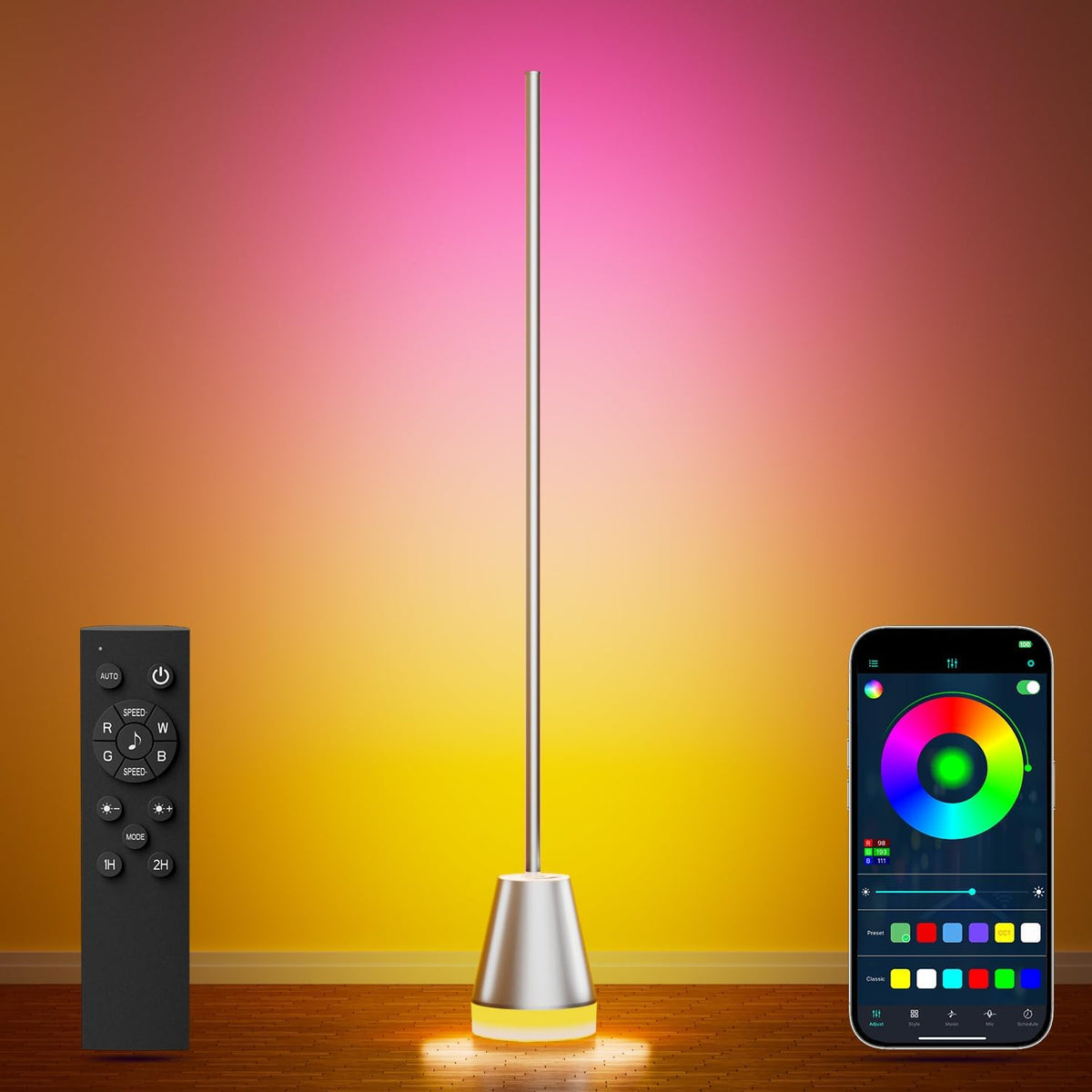 Keepsmile Smart RGB LED Corner Floor Lamp, Bright Standing Lamps