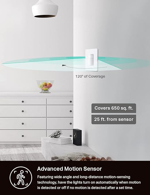 Kasa Smart Motion Sensor Switch, Dimmer Light Switch, Single Pole, Needs - Image 3