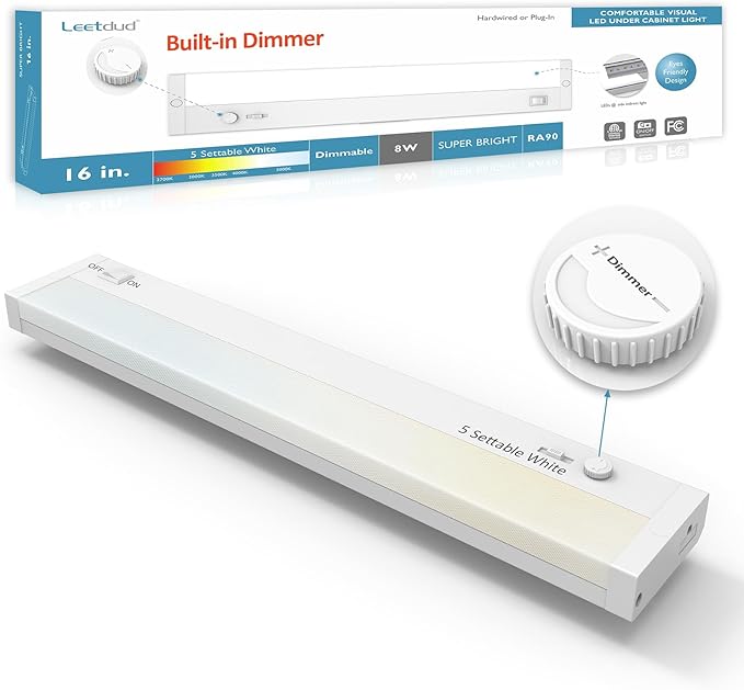 Leetdud Under Cabinet Lights Plug in or Hardwired Built-in Dimmer, 16 Inch 8W by Leetdud