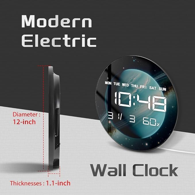 Timethink 12'' Planet Uranus Digital Wall Clock Large Display, Space Solar - Image 2