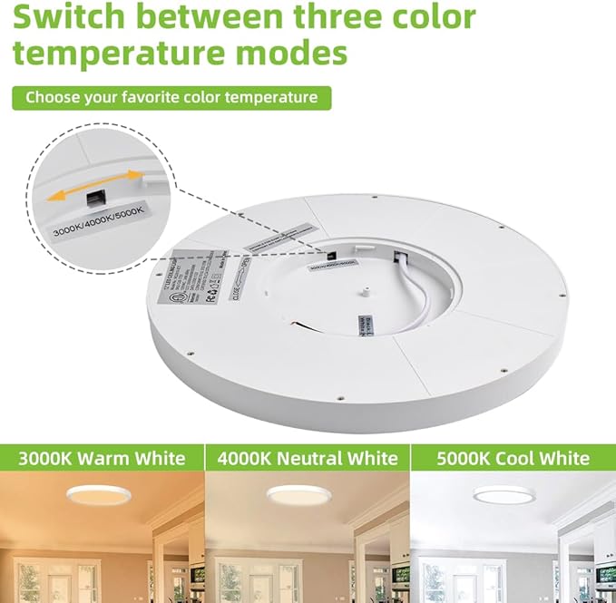 hykolity 2 Pack 12 Inch Selectable CCT LED Round Flat Panel Light, 24W - Image 3