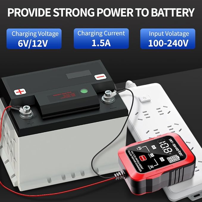 1.5A 6V/12V Smart Battery Charger – Automatic Maintainer, Trickle Charger & - Image 3