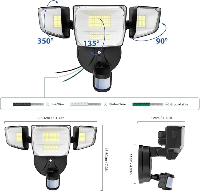 Onforu 90W 10000LM LED Motion Sensor Outdoor Lights, 4-Head Dusk to Dawn - Image 7