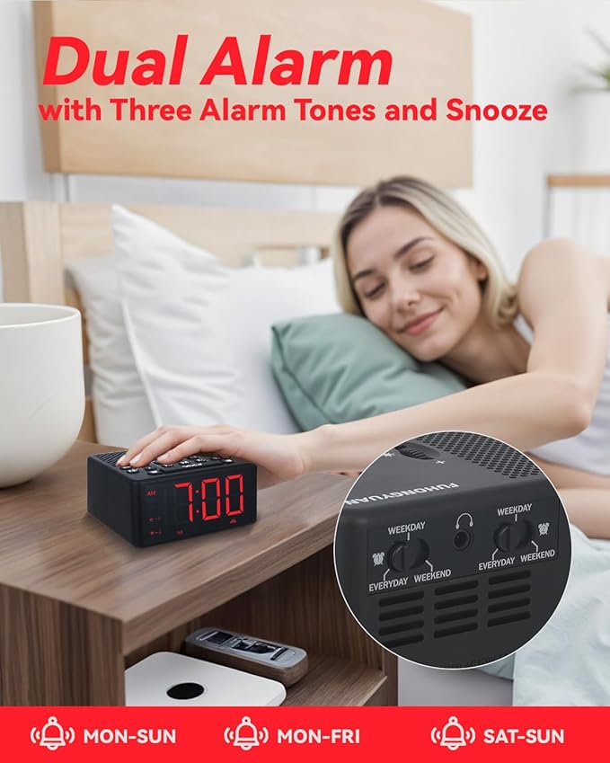 Digital Alarm Clock Radio with AM/FM Radio, Dual Alarms, Weekday / Weekend Alarm - Image 4