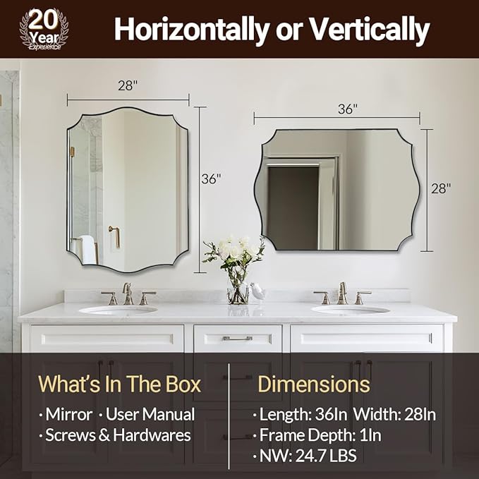 ANDY STAR Brushed Nickel Bathroom Mirror, 28x36 Inch Asymmetrical Wall Mirror - Image 2