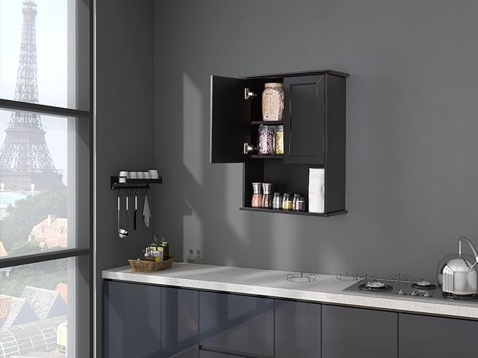 Black Bathroom Wall Cabinet 23x29 inch Wooden Bathroom Medicine Cabinet - Image 6