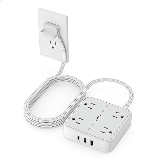 Surge Protector Power Strip, TESSAN Ring Pull Flat Plug Extension Cord 10 Ft by TESSAN