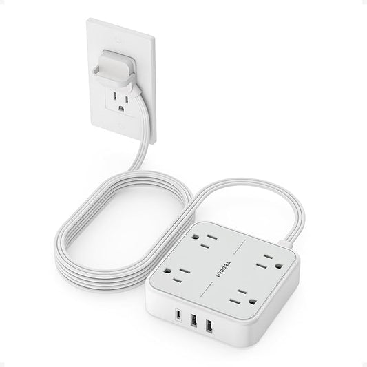 Surge Protector Power Strip, TESSAN Ring Pull Flat Plug Extension Cord 10 Ft by TESSAN