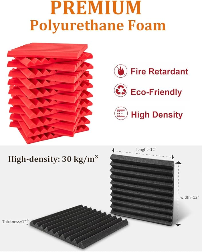 Acoustic Foams Panels 48 Pack 1" x 12"x 12" Sound Proof Foam Panels - Image 2