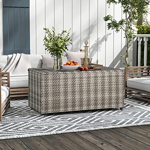 giantex 96-gallon outdoor storage box - pe wicker, front angle view