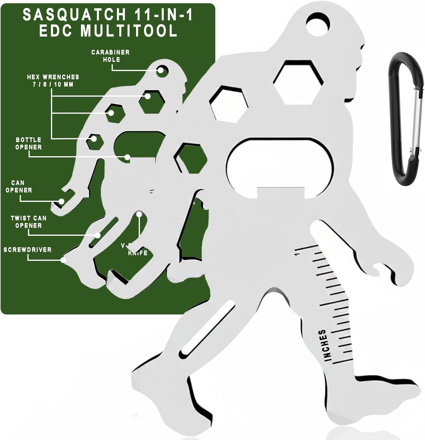 Funny Sasquatch Gifts for Men - Small EDC Pocket Multitool with Carabiner Cool Stocking Stuffers Birthday Fathers Valentines Gifts for Him, Unique Outdoor Camping Hiking Gift Ideas for Sasquatch Lover