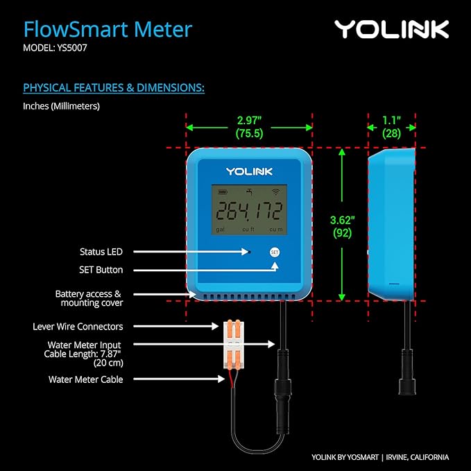 YoLink FlowSmart NSF Water Meter, Smart Water Usage Monitor and Water Leak - Image 8
