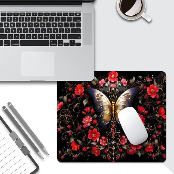 Black Butterfly Square Mouse pad, Waterproof, Anti Slip Rubber Base, Computer - Image 5