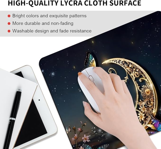 Golden Retro Fantasy Starry Moon Butterfly Square Mouse pad, Waterproof - Image 3