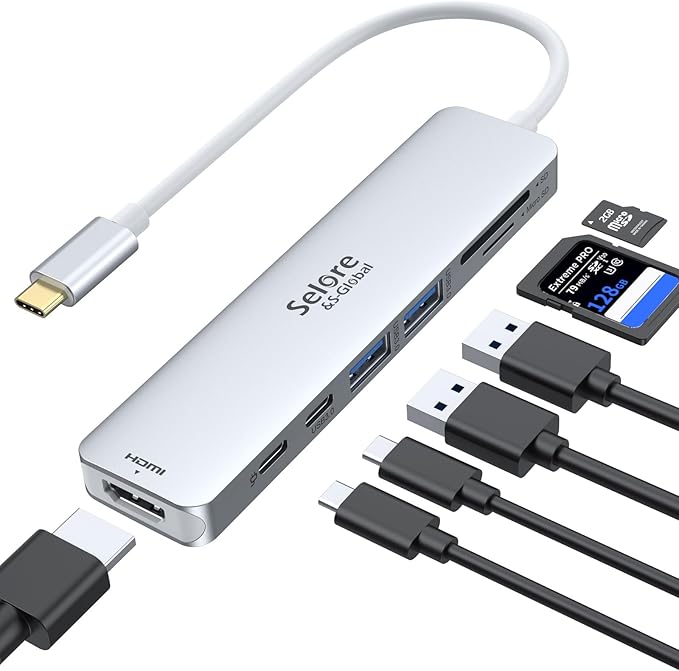 USB C Hub HDMI Adapter for MacBook Pro/Air, 7 in 1 USBC Dongle by SeloreS-Global