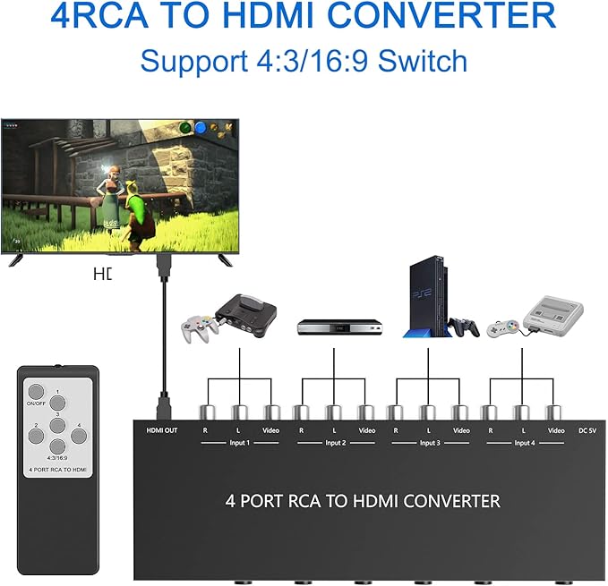 Azduou 4 AV to HDMI, 1080P/720P 4 Way RCA Composite CVBS AV Switch to HDMI - Image 5