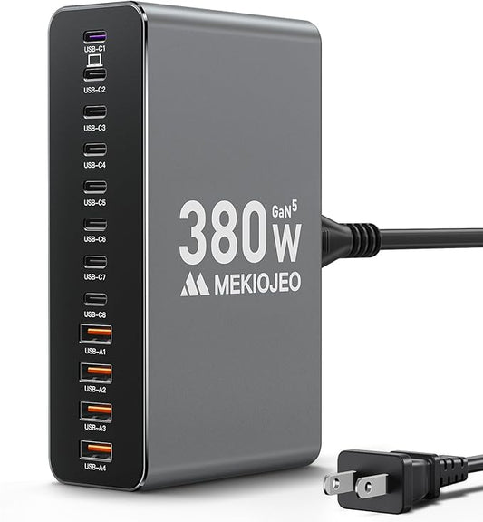 Aluminum Alloy 380W Charging Station Fast USB C Charger Block 12 Ports 65W by MEKIOJEO