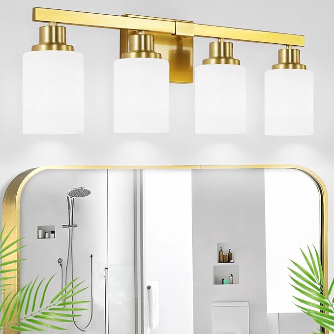 DIKAIDA 4-Light Gold Vanity Light, Modern Gold Bathroom Light Fixtures Over by DIKAIDALights