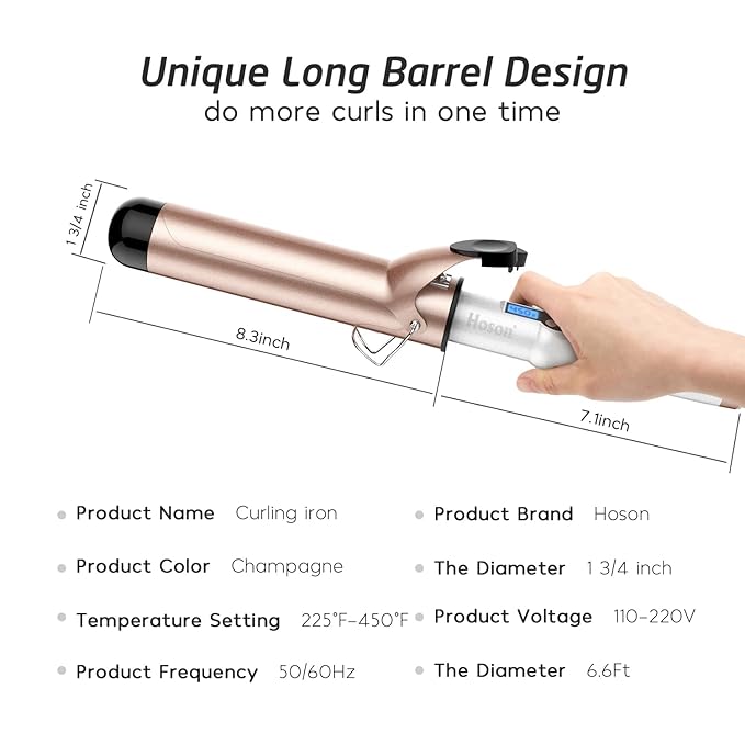 Hoson 1 3/4 Inch Curling Iron Large Barrel, 1.75 Long Barrel Curling Wand Dual - Image 5