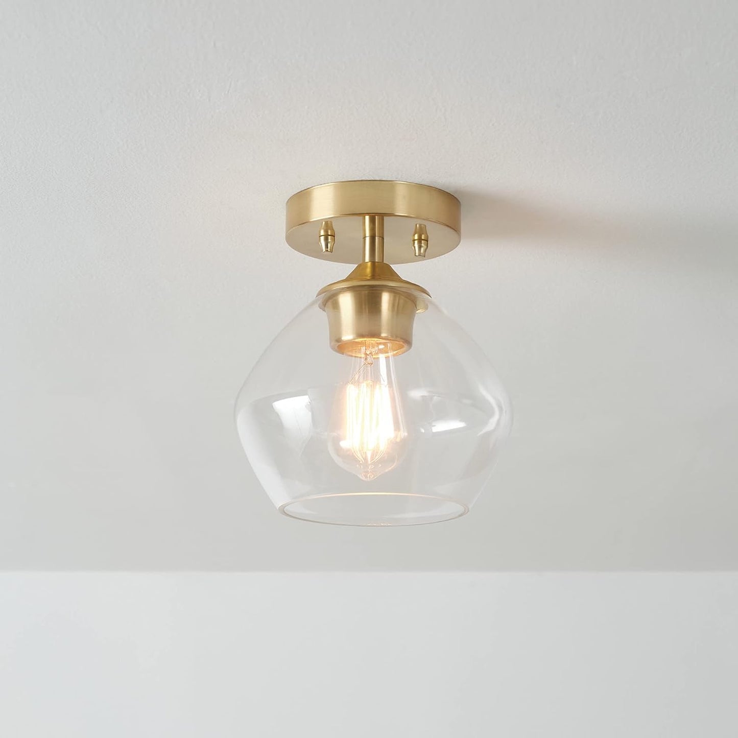 1-Light Semi-Flush Mount Ceiling Lighting with Clear Glass Shade | Clear Glass Shade, Dimmable, E26 Base, Hardwired, Model 65693