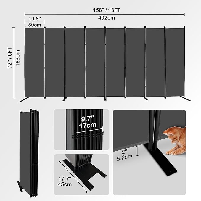 MAYOLIAH 8 Panel Room Divider 6ft Tall Freestanding Privacy Screen 160'' W - Image 2