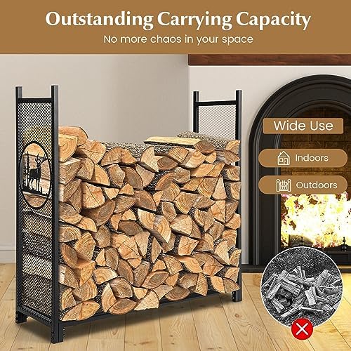 goplus firewood rack outdoor, 4 ft metal firewood on a desk or shelf