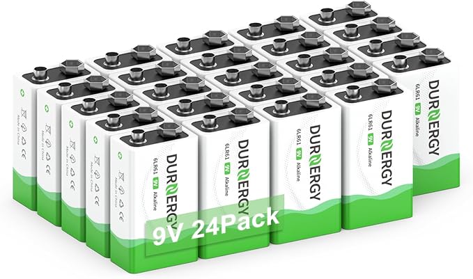 DURNERGY 9 Volt Battery, 9V Batteries 24 Pack, Smoke Detector Battery 9V 6LR61 by DURNERGY