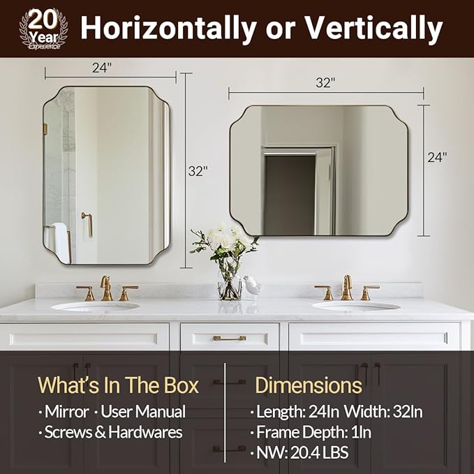 ANDY STAR Brushed Gold Mirror, Unique Rectangular Bathroom Mirror - Image 2