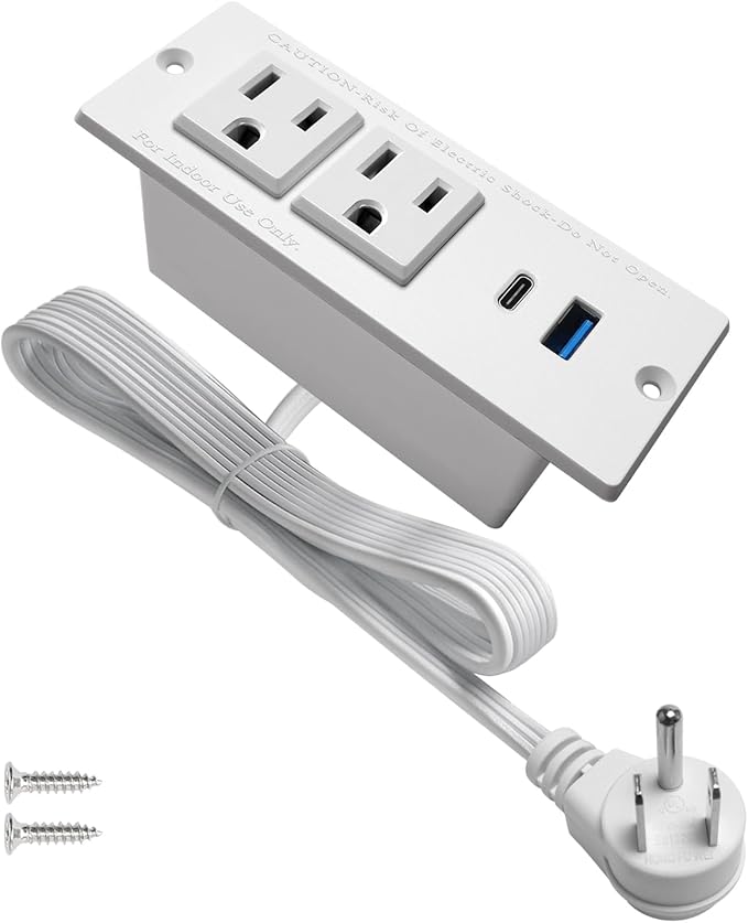 USB C Recessed Power Strip Fast Charge Desktop Power Station 2 Outlets 2 USB by 4LEAF