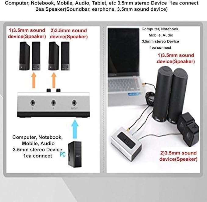 NETMATE 3-Port 3.5mm Stereo Audio Switch, 3.5mm+RCA Audio Switcher 2 Input 1 - Image 5