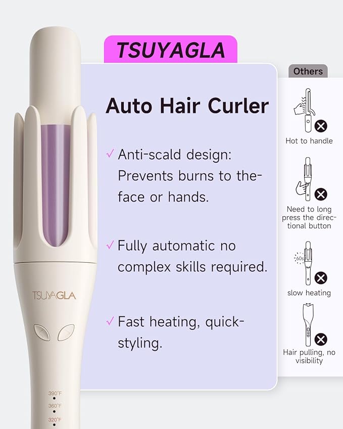 TSUYAGLA Automatic Hair Curler, 1 1/4 Inch Rotating Curling Iron - Image 3