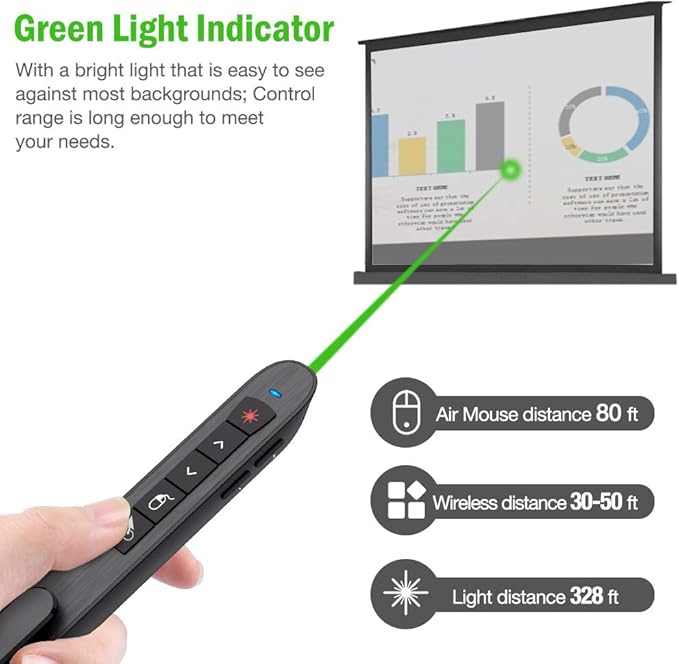 Air Mouse Green Presentation Remote Control USB Rechargeable Presentation - Image 4