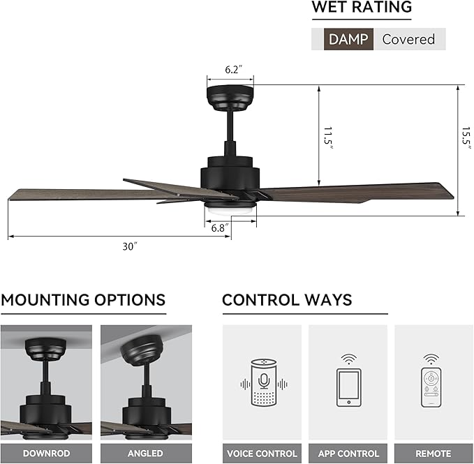SMAAIR Smart Ceiling Fans with Lights and Remote, 60 Inch Low Profile Ceiling - Image 7