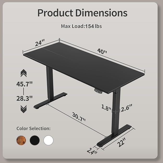 Agilestic Electric Standing Desk 40 x 24 Inches, Height Adjustable Desk - Image 3