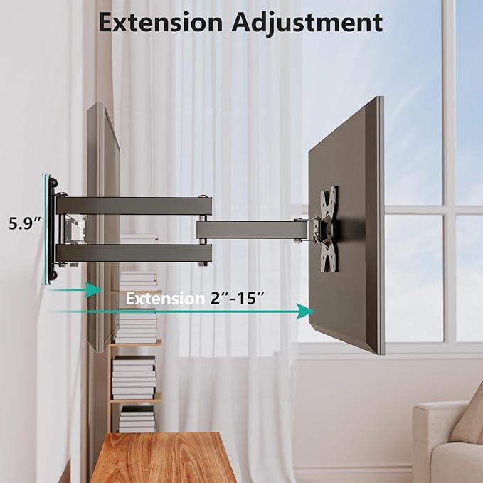 WALI TV Wall Mount Full Motion 15 inch Extension Arm Tilt Swivel - Image 5