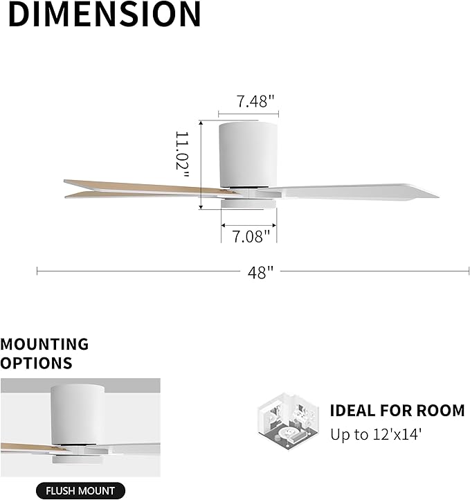WINGBO 48" DC Flush Mount Ceiling Fan - Image 4