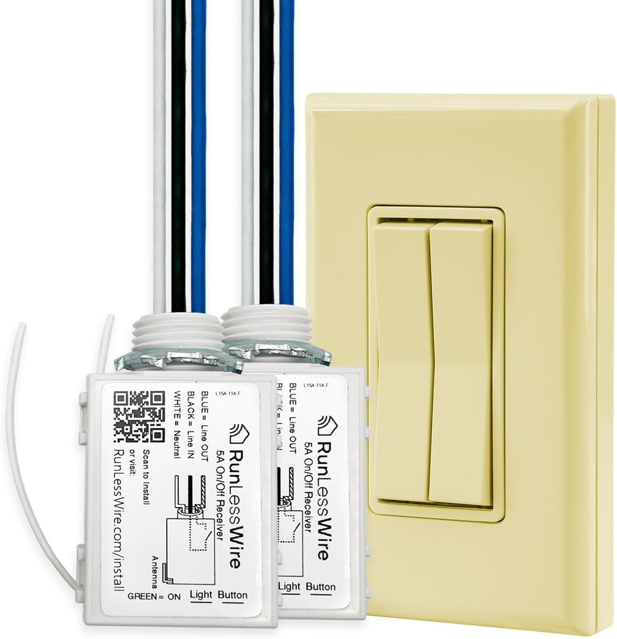 RunLessWire Fan & Light Battery-Free DIY Wireless Light Switch Kit 150ftRF