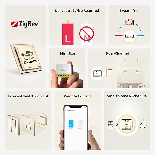 SONOFF MINI Duo-L Zigbee Smart Switch – No Neutral Wire, Zigbee 3.0, Dual - Image 2