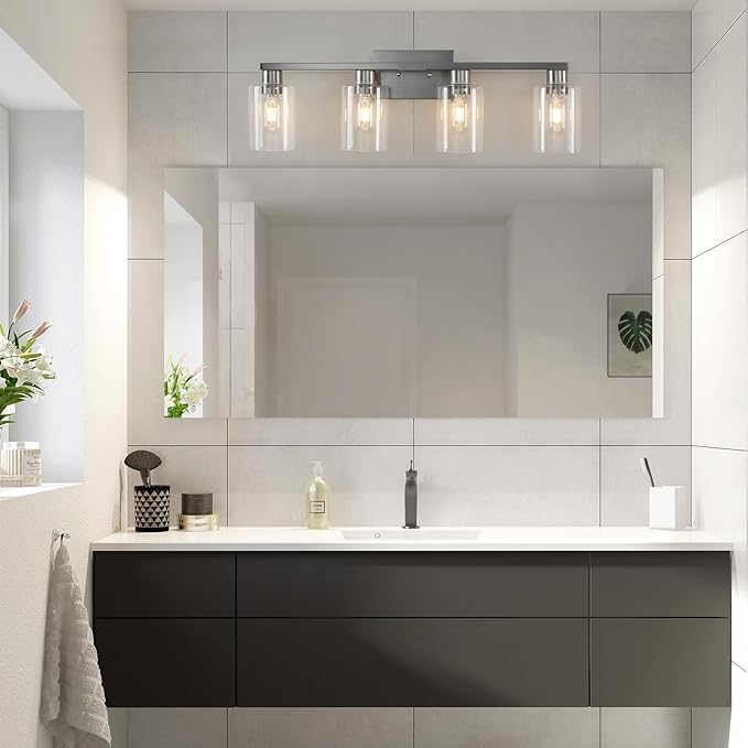 SOPEAS 4 Light Bathroom Light Fixtures, Brushed Nickel Modern Bathroom Vanity - Image 3