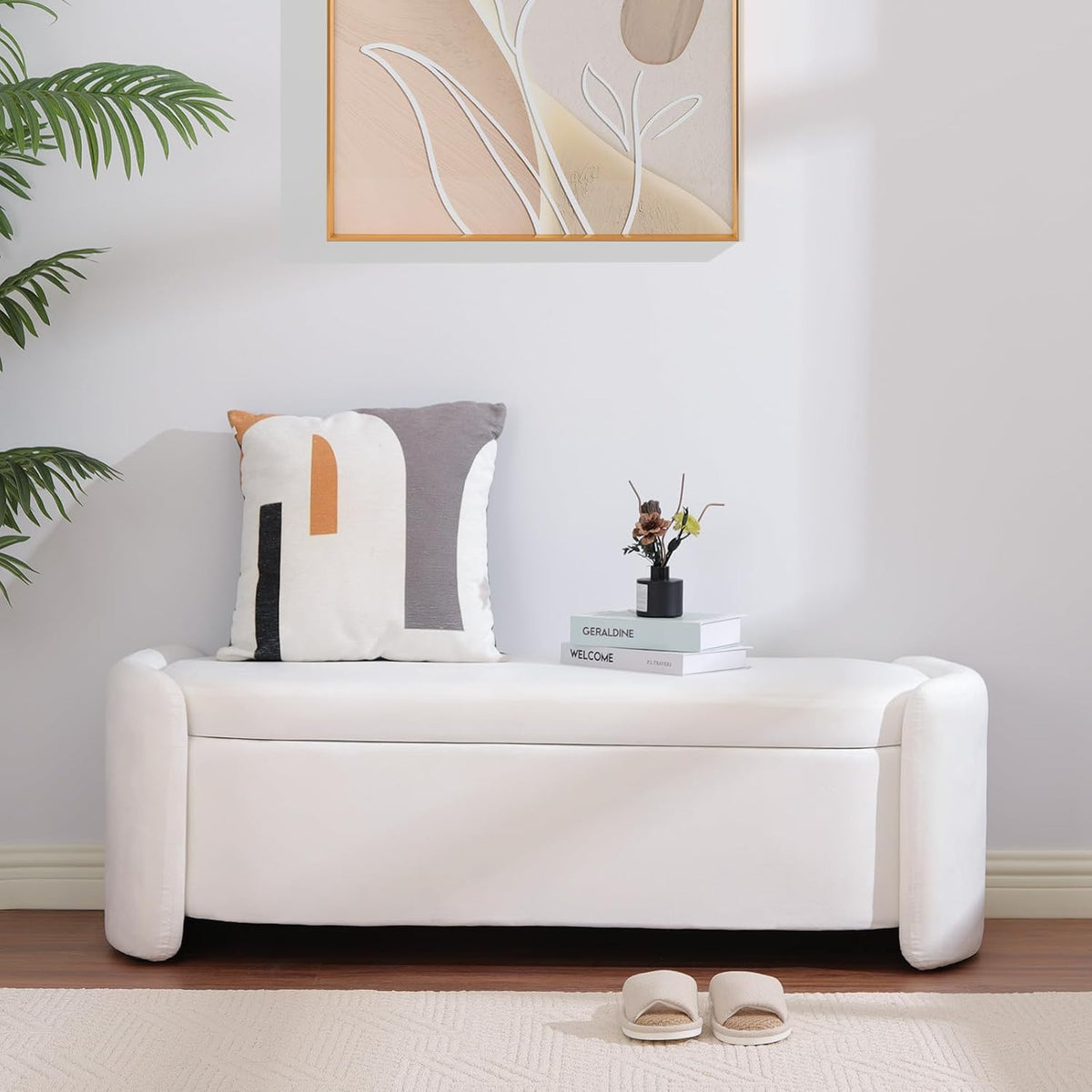 modern oval storage ottoman bench, 51.2" upholstered fabric, main product view