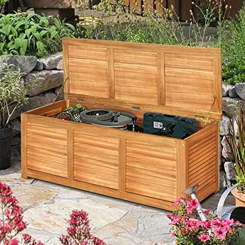 tangkula 46 gallon acacia wood deck box, garden, front angle view