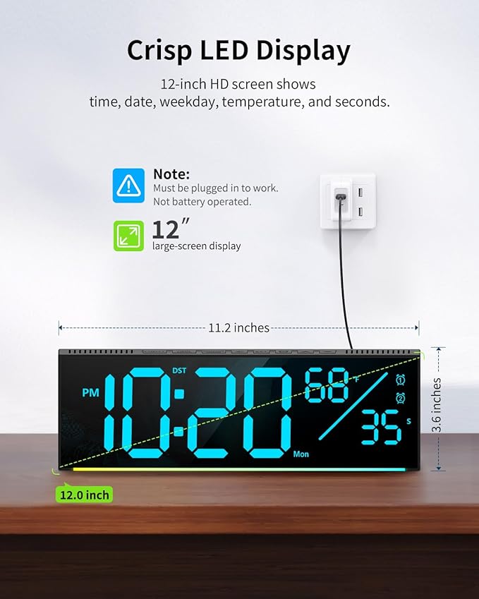 Digital Wall Clock, Large Display Digital Clock - Image 2