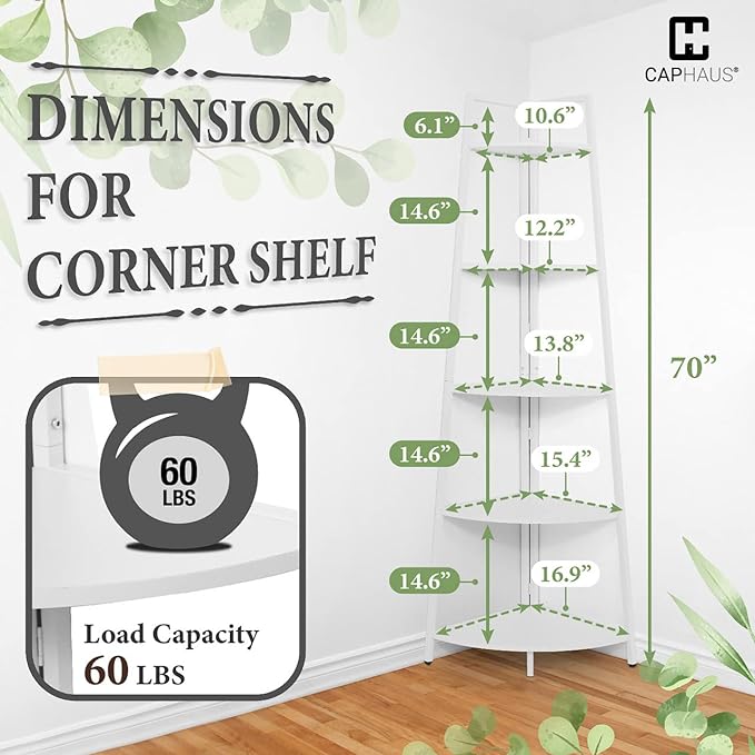 CAPHAUS Tall Corner Shelf Stand, 5-Tier Display Shelves, Ladder Corner Wood - Image 2