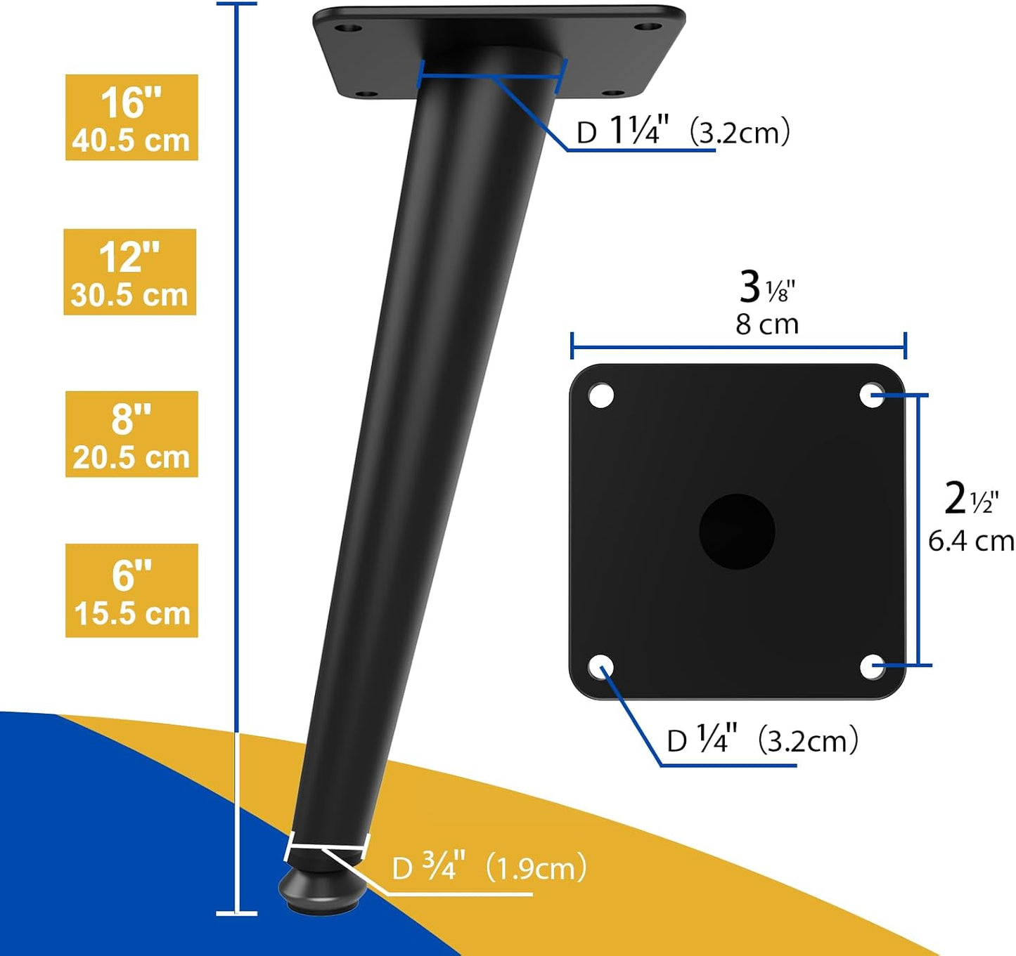 Metal Legs for Furniture Set of 4, Furniture Legs 8 Inch | Satin Black Cabinet Feet, Mid Century Modern Short Dresser Replacement for Couch Sofa Cube Storage Nightstand, Heavy Duty