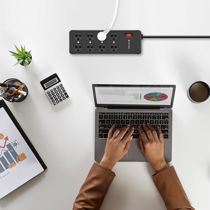 HEZI 8 Outlet Heavy Duty Power Strip, 15Amp Metal Mountable Surge Protector - Image 7