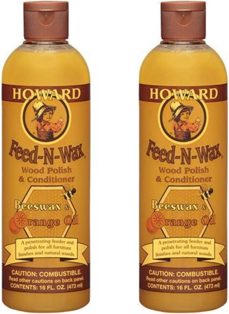 HOWARD Feed n Wax Wood & Conditioner Beeswax Polish, Orange, 16 Fl Oz, Pack of 2